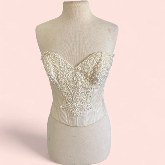Watters Other - 1990’s Vintage Cream Ivory Boning Zip Up Beaded Sweetheart Bridal Bodice Top